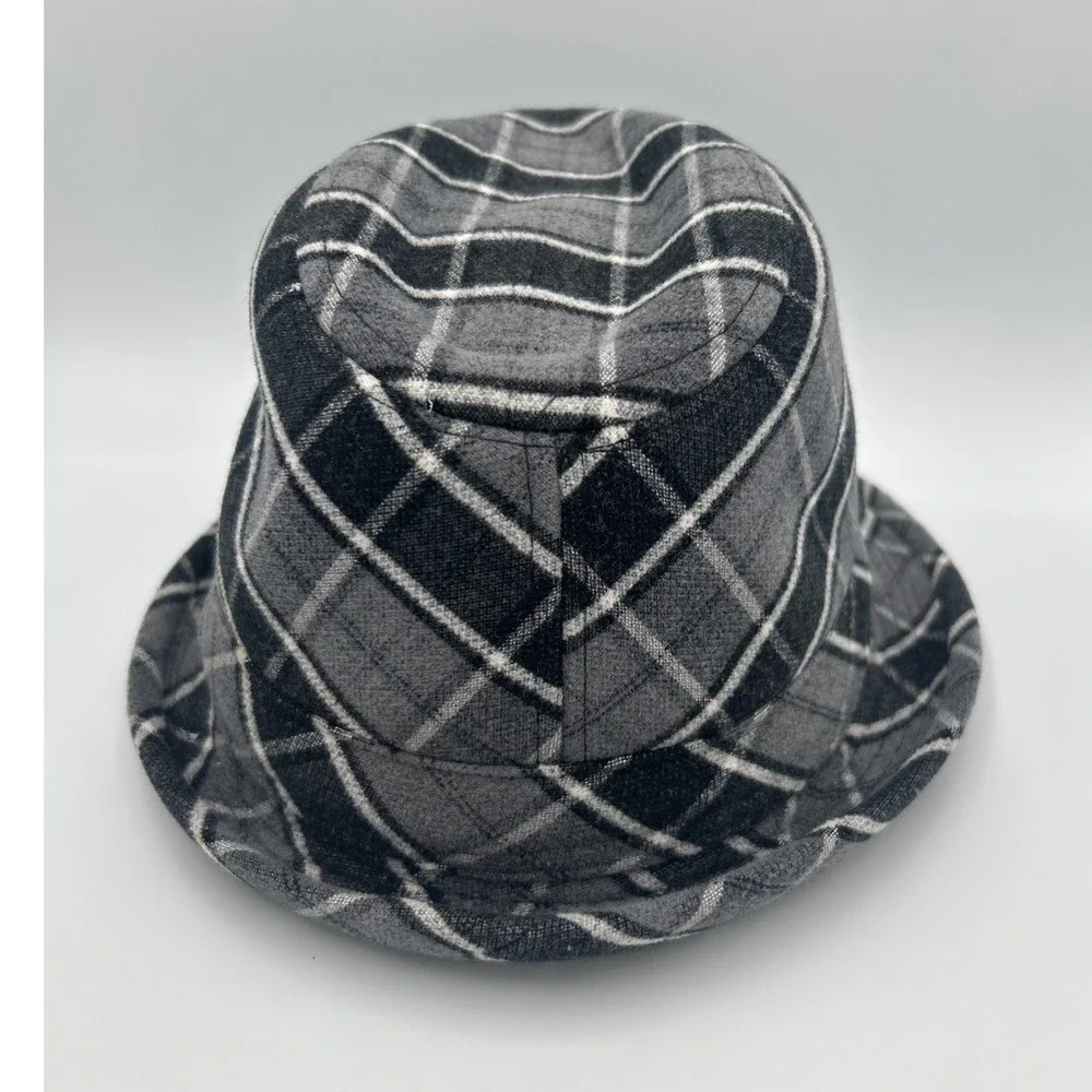 Grey Black Plaid Fedora Hat‎ Classic Tartan Short Brim Unisex Trilby Style